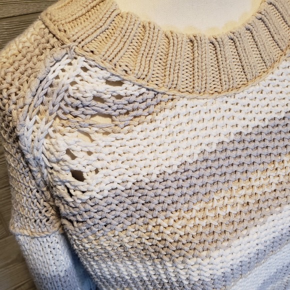 Free People Devon Striped Sweater Pullover Cropped Beige Size Large - Picture 3 of 10